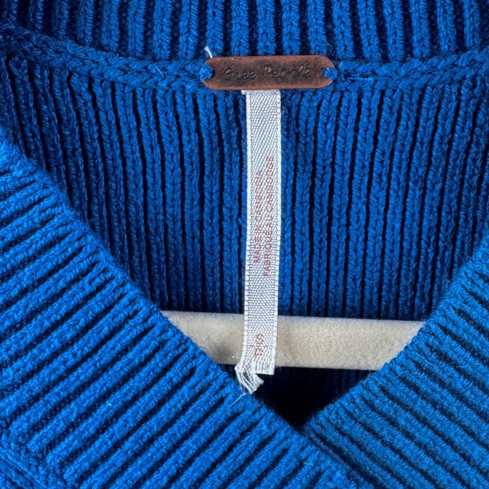 Free People Easy Street Sweater Vest Blue Size S V-Neck Knit Cropped - Picture 5 of 5